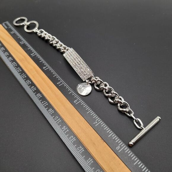 Chico's Pave Rhinestone Silver I.D. Style Bracelet, Toggle Clasp, 8 1/2 Inches - Picture 3 of 9